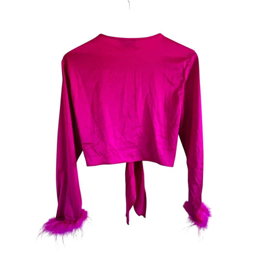 Vici Fuchsia Blouse with Tie-Front and Feather Cuffs - Picture 4 of 5